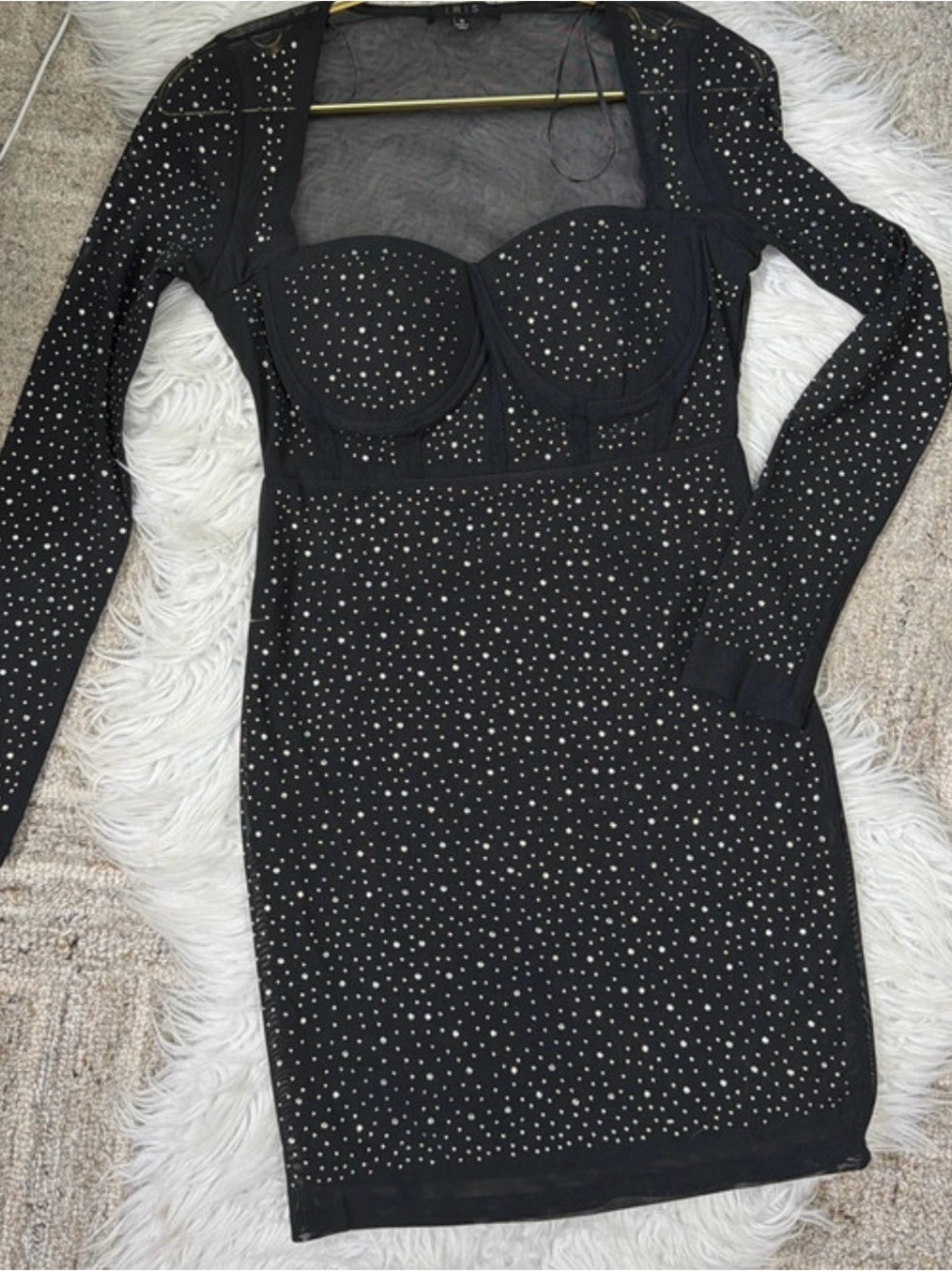 Black Long-Sleeve Studded Bodycon Dress